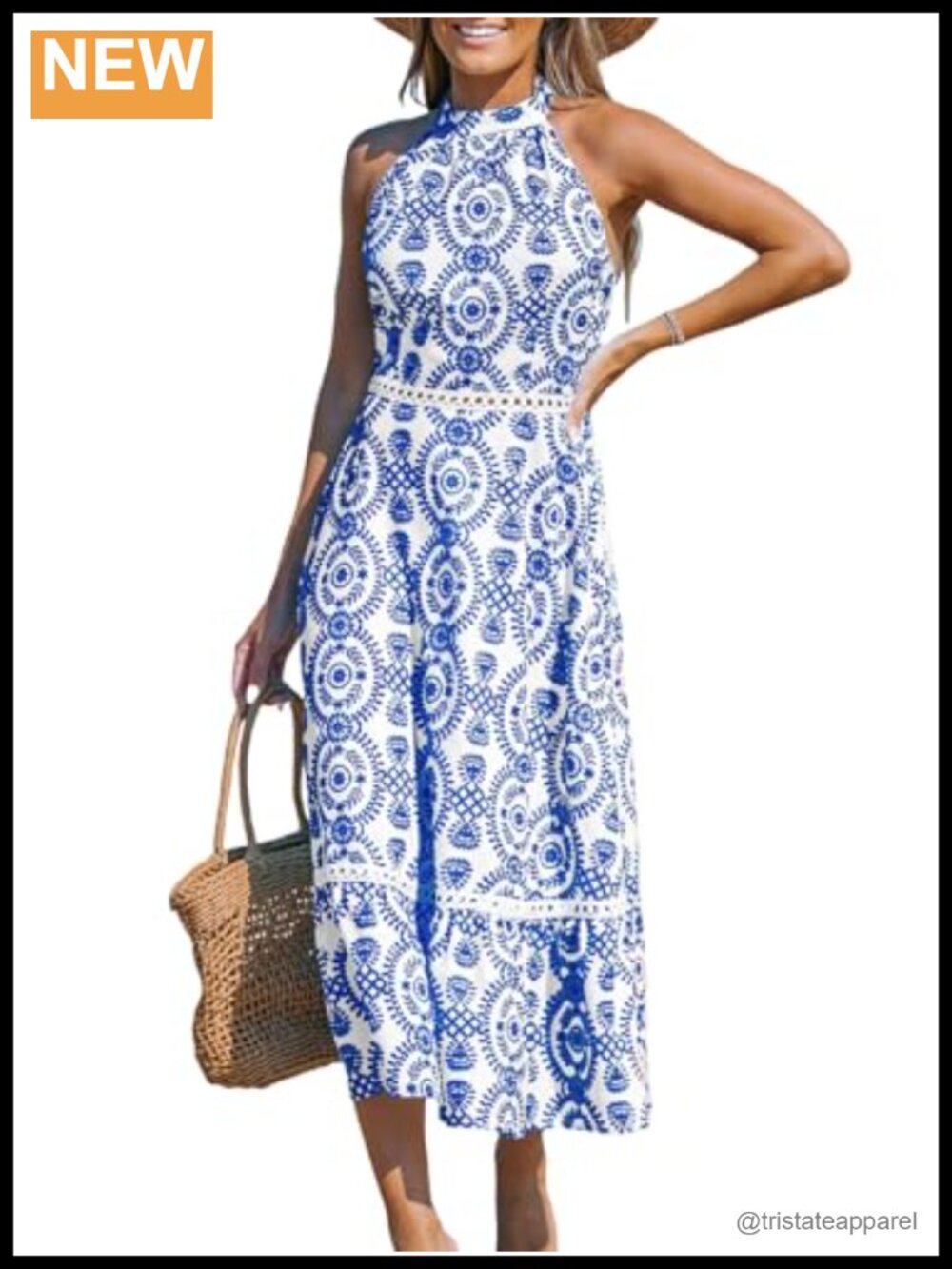 CUPSHE Women's Halter Neck Boho Midi Dress Sleeveless Floral Sundress Cutout